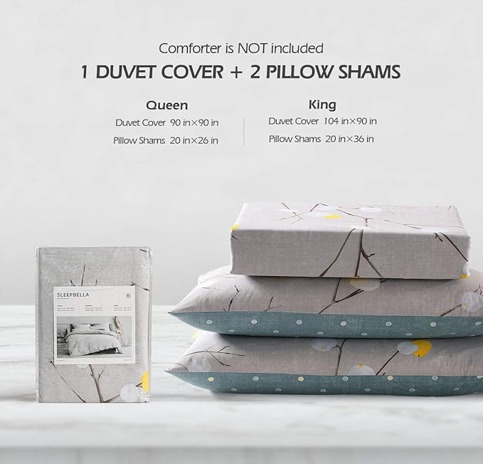 SLEEPBELLA Duvet Cover King, 600 Thread Count Cotton Grey Branch - Image 6