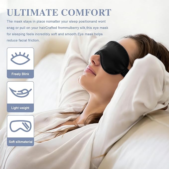 Silk Sleep Mask, Eye Mask for Sleep Women Men, Mulberry Sleeping Mask - Image 5