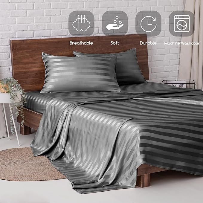 MR&HM Satin Bed Sheets, Full Size Sheets Set - Image 7