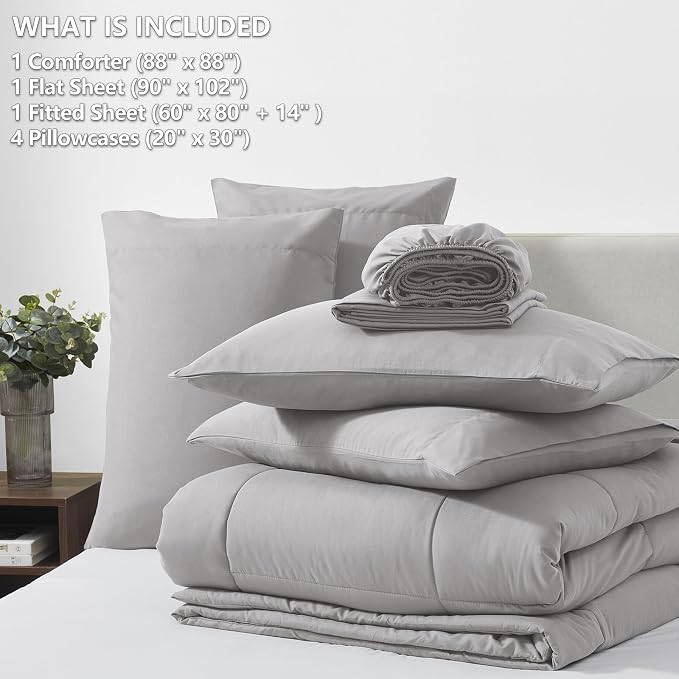 CozyLux Queen Comforter Set French Grey, 7 Pieces Bed in a Bag, All Season - Image 6