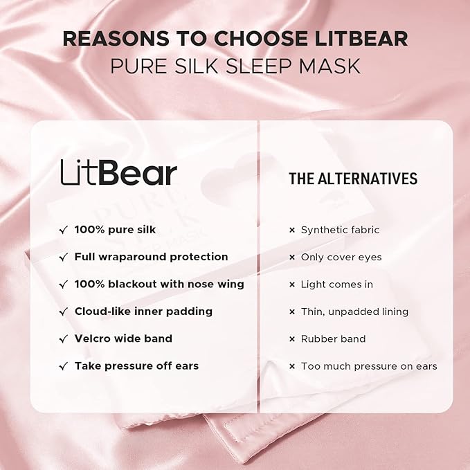 LitBear Silk Sleep Mask for Side Sleeper, Eye Mask Sleeping for Women Men 100% - Image 6