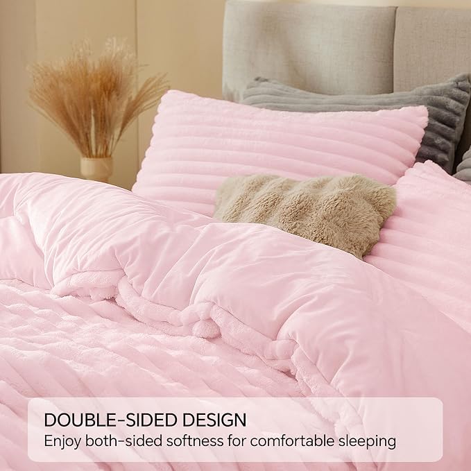 BEDELITE Fleece King Comforter Set -Super Soft & Warm Fluffy Cherry Blossom - Image 4