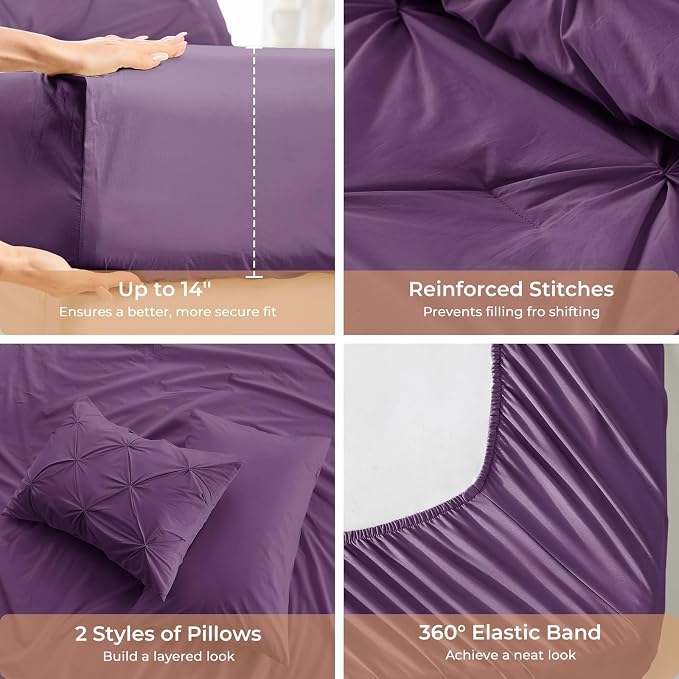 Sasttie Twin Comforter Set, 5-Piece Bed in a Bag, Pintuck Bedding Sets - Image 5