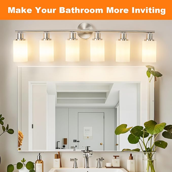DLLT 6-Light Bathroom Light Fixtures: Nickel Modern Vanity Lights - Image 2