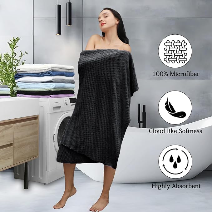 8-Piece Black Bath Towels Set, 2 Oversized Large Bath Towels Sheet, 2 Hand - Image 3