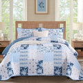 Anibedding Blue Patchwork Quilt Set King Size Boho Floral Plaid Bedspread by Anibedding