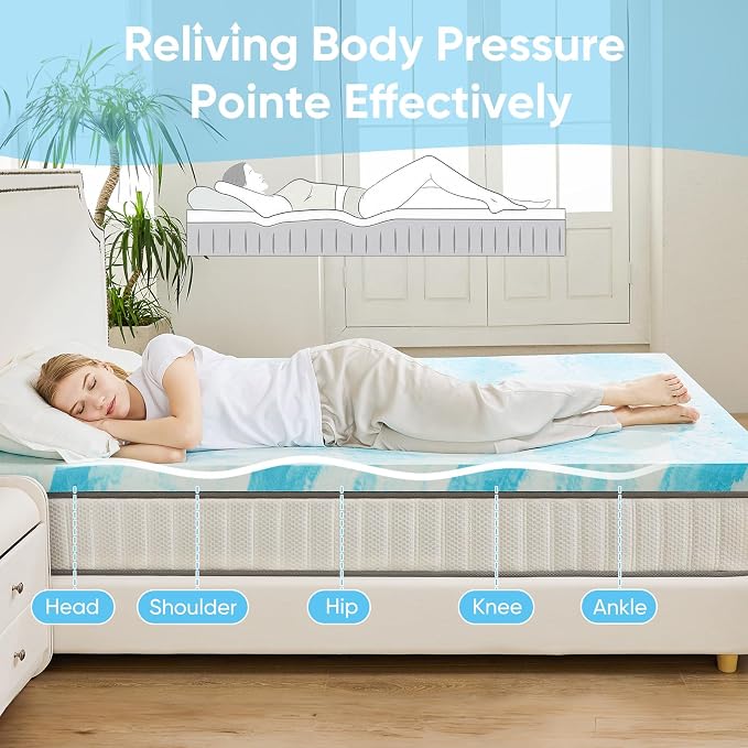 OLIXIS Gel Memory Foam Mattress Topper, King 2 Inch, Cooling Gel Infused Soft - Image 3