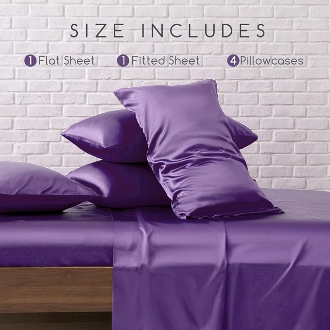 MR&HM Satin Bed Sheets, Queen Size Sheets Set - Image 2