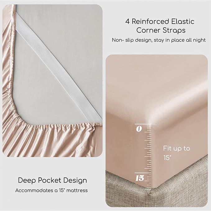 MR&HM Satin Bed Sheets, Twin XL Size Sheets Set - Image 4