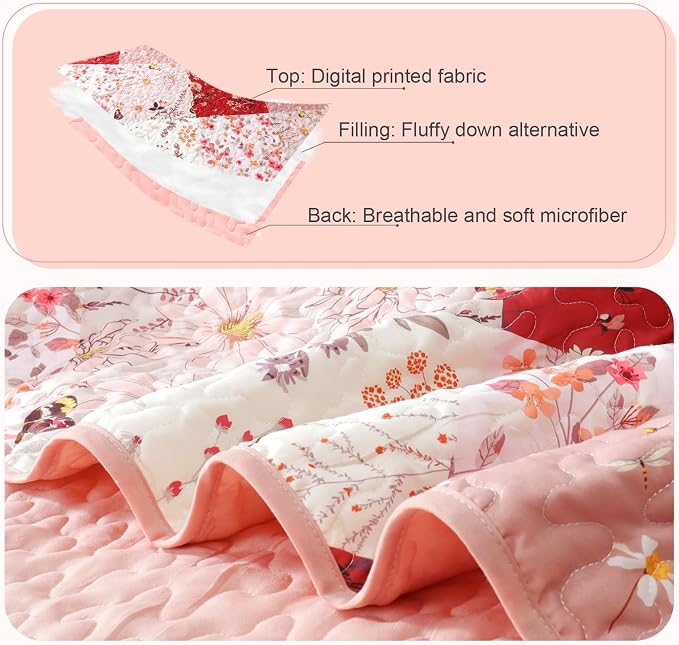 Whale Flotilla Patchwork Quilt Twin Size, Extra Soft Boho Floral Bedspreads - Image 3