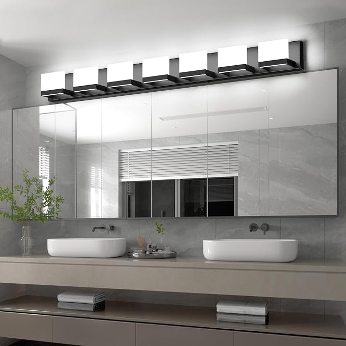 Tipace LED Modern Bathroom Vanity Light Fixtures, 7 Lights Black Vanity Lighting - Image 4