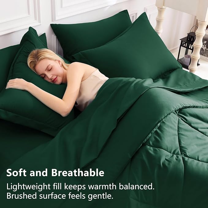 CozyLux Oversized Queen Comforter Set Emerald Green, 7 Pieces Bed in a Bag - Image 3
