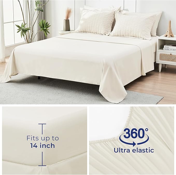 HYMOKEGE Ivory Oversized King Comforter Set Seersucker 7 Pieces, All Season - Image 6