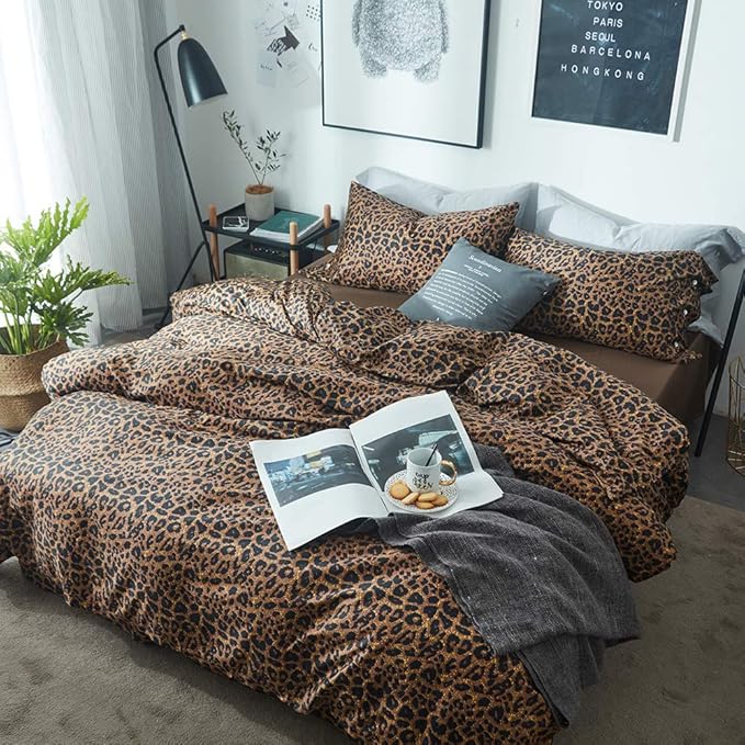 mixinni Leopard Print Duvet Cover King Size Long Staple Cotton Bedding Set by mixinni