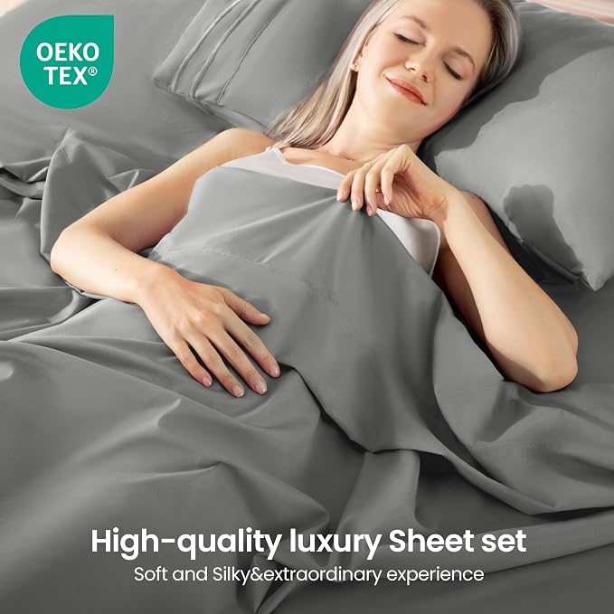 ROSE&RISY Light Grey King Sheet Set, 4 Pieces Soft Bedding Queen Sheet Set - Image 2