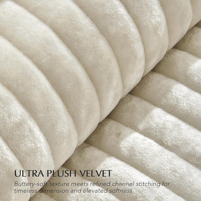 EVERGRACE Velvet Quilt Set King Size, Luxurious Soft Striped Channel Bedding Set - Image 5