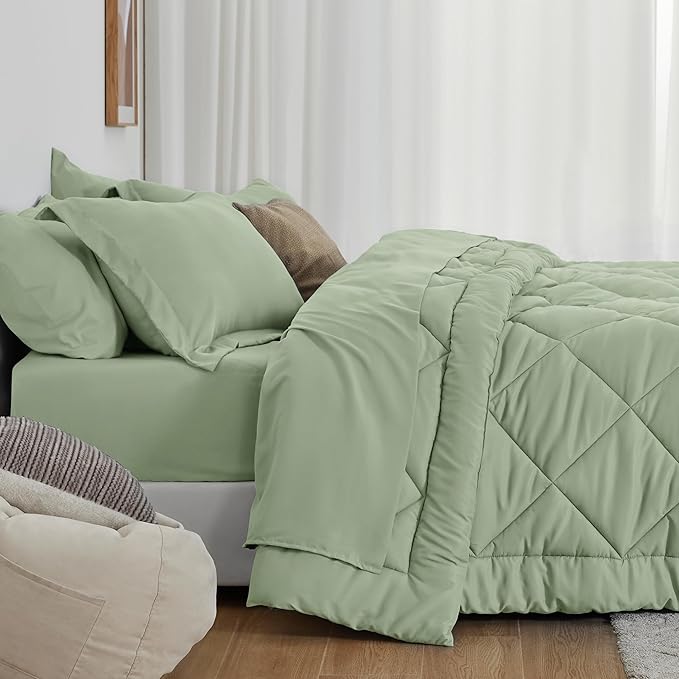 Love's cabin California King Comforter Set Sage, 7 Pieces California King Bed - Image 3