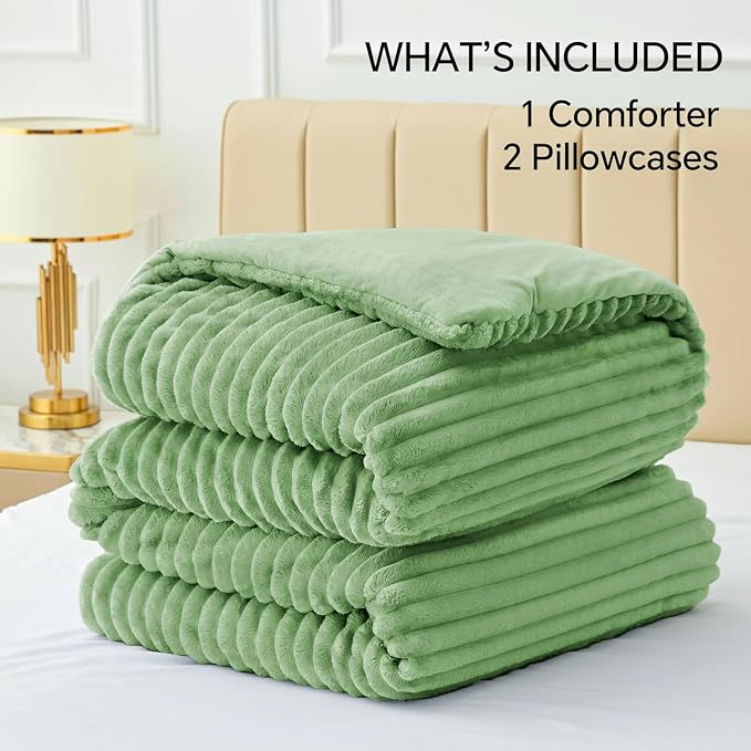 BEDELITE Fleece Twin Comforter Set -Super Soft & Warm Fluffy Green Bedding - Image 6