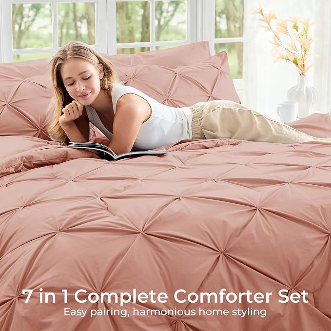 Sasttie Full Size Comforter Set, 7-Piece Bed in a Bag Double, Pintuck Bedding - Image 6