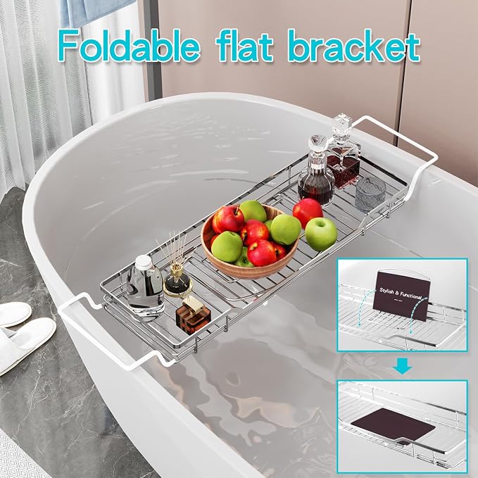 YQh Adjustable Tub Rack, 304 Stainless Steel Bathroom Tray, - Image 3
