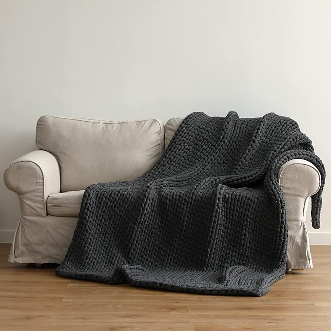YnM 100% Cotton Weighted Blanket, Handmade Chunky Knitted Throw, No fillers - Image 3