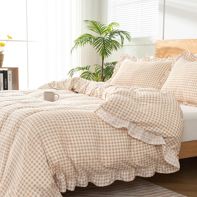 Gingham Duvet Cover King Size, 3 Pieces Soft Breathable Microfiber Plaid - Image 5