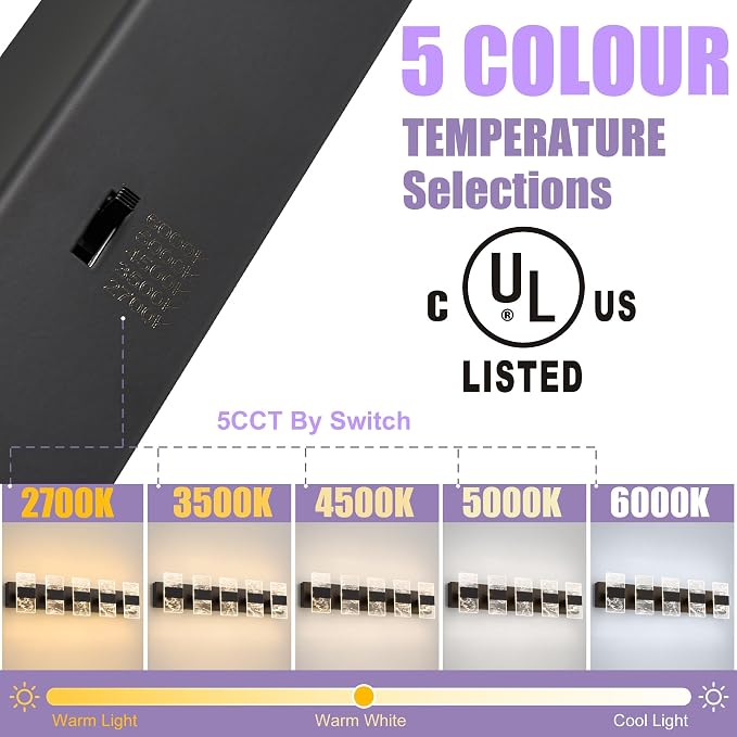 Modern LED Bathroom Light Fixtures Dimmable 5-Light Black Vanity Light - Image 3