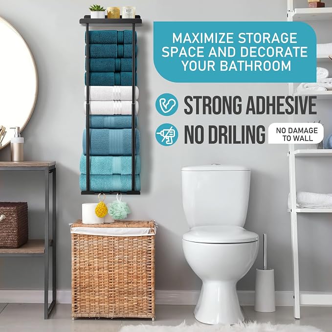 Hommtina Bathroom Towel Storage Black Towel Holder Bathroom Decor Aesthetic - Image 2