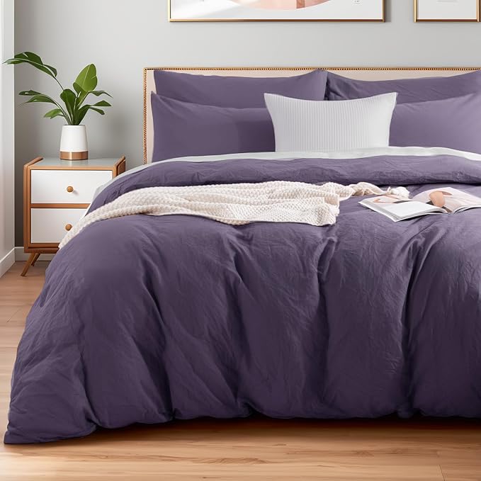 NEXHOME PRO 100% Washed Cotton Duvet Cover King Size, Ogranic Natural Linen by NEXHOMEPRO