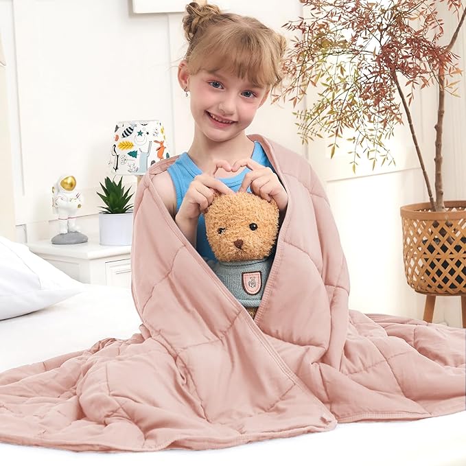Pink Weighted Blanket Kids 10lbs, Twin Size Cooling Heavy Throw Blanket by BETU