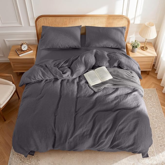 LBRO2M 100% France Linen Duvet Cover Set Queen Size 3 Pcs Natural Flax - Image 2