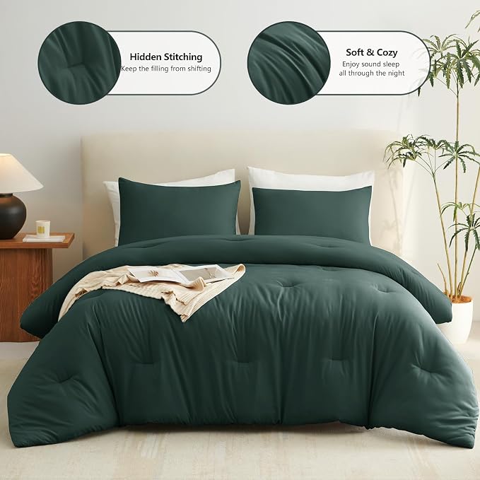 CozyLux Oversized King Comforter Set Forest Green, 3 Pieces 120x98 Solid - Image 2