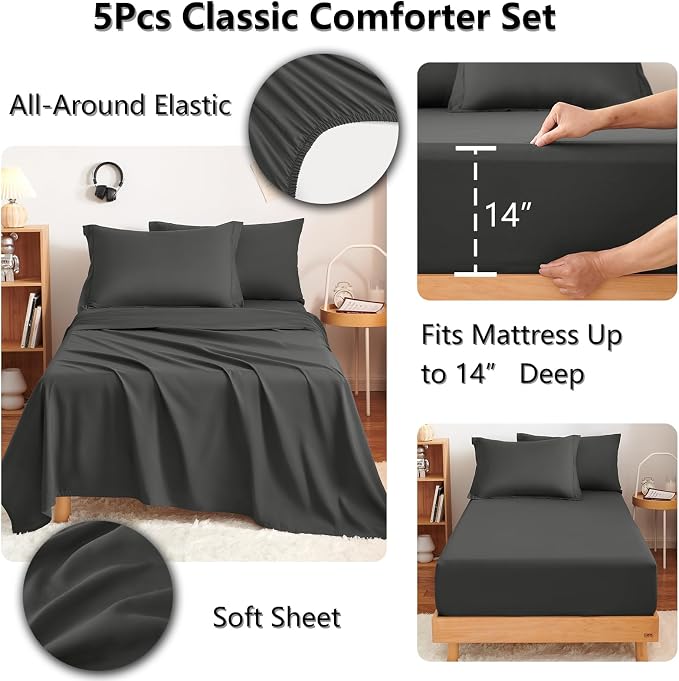 CozyLux Twin XL Comforter Set Dark Grey - Image 4