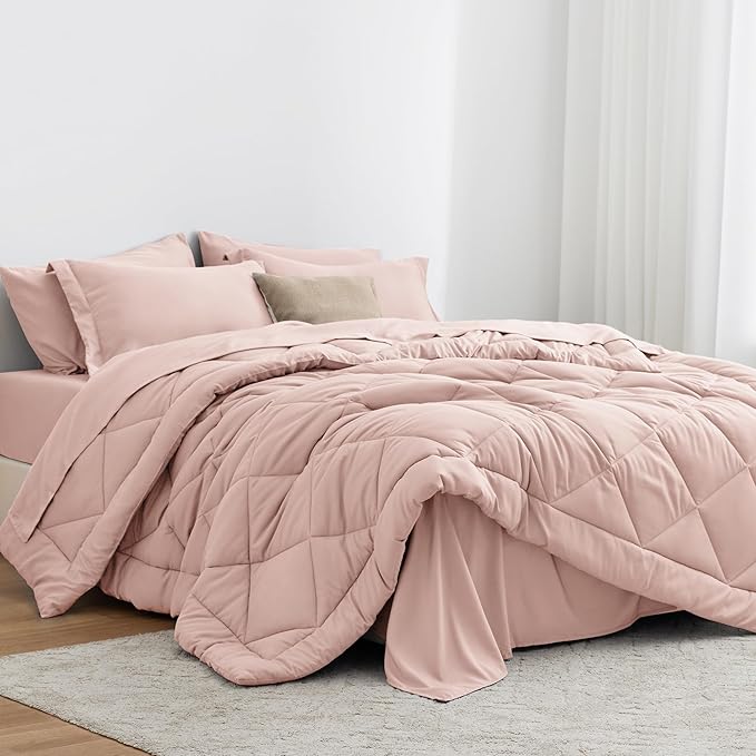 Love's cabin California King Comforter Set Pink, 7 Pieces California King Bed by Lovescabin