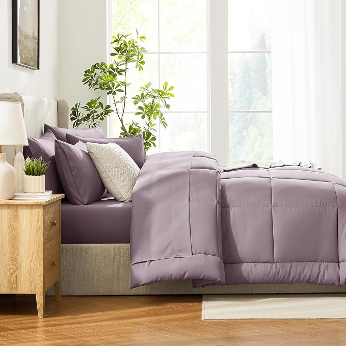 CozyLux Queen Comforter Set Dusty Purple, 7 Pieces Bed in a Bag, Bedding Set - Image 9