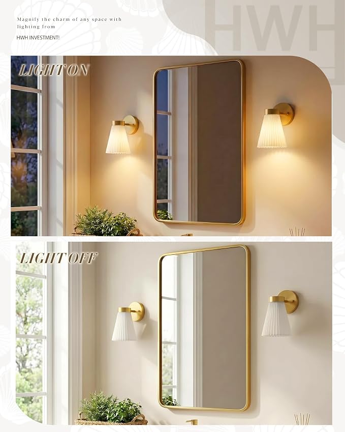 Set of 2 Wall Sconces, HWH Gold Bathroom Light Fixtures - Image 5