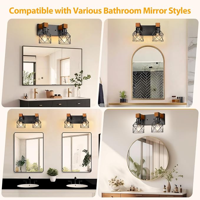 2-Light Farmhouse Bathroom Light Fixtures Over Mirror, Rustic Wood Vanity Lights - Image 6