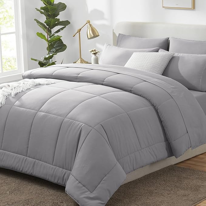 CozyLux King Size Comforter Set Grey, 7 Pieces Bed in a Bag, All Season Bedding by CozyLux