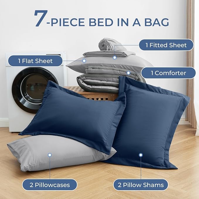 Sasttie Queen Comforter Set, 7 Pieces Bed in a Bag Queen, Complete Bedding Set - Image 6