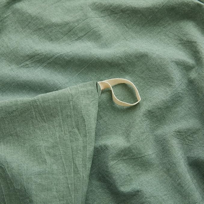 LOVQUE 100% Washed Cotton Duvet Cover Twin Size, Mint Green Fade-Resistant - Image 4