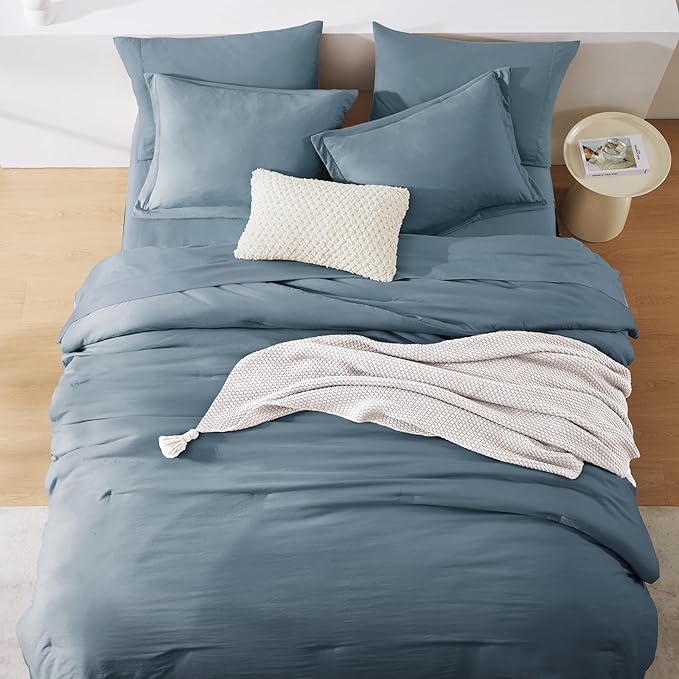WRENSONGE Queen Comforter Set- 7 Pieces Soft Oxford Blue Bed in a Bag - Image 5