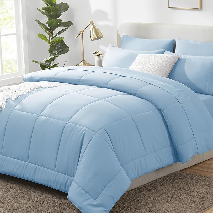 CozyLux Full Size Comforter Set Baby Blue, 7 Pieces Bed in a Bag, All Season by CozyLux