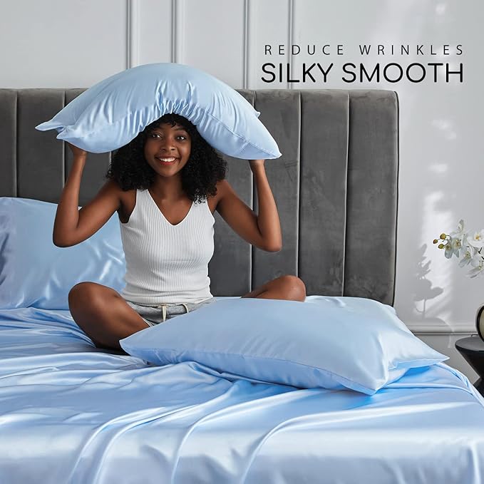 MR&HM Satin Bed Sheets, Queen Size Sheets Set - Image 4
