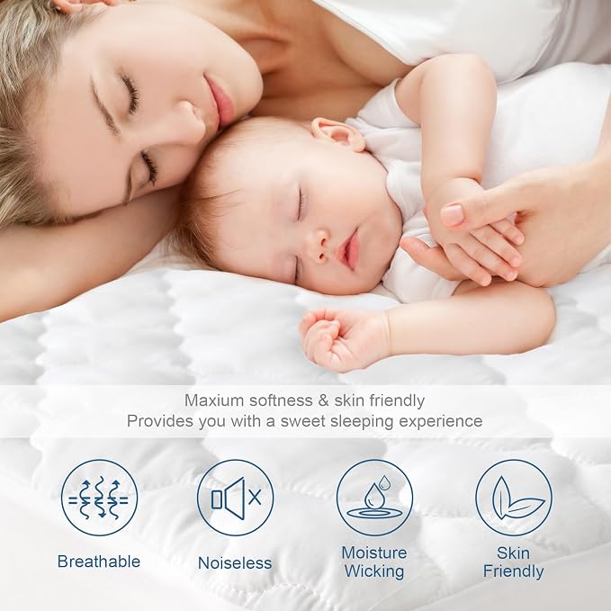 Split Top King Mattress Protector Pad Waterproof Quilted, Mattress Cover - Image 2