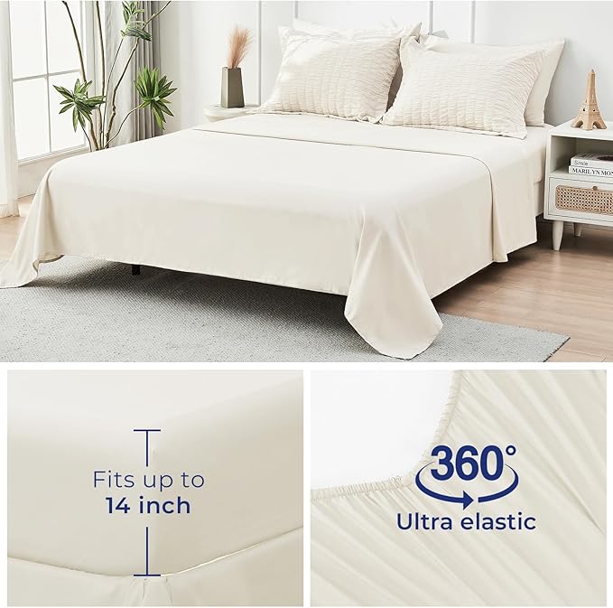 HYMOKEGE Ivory California King Comforter Set Seersucker 7 Pieces, All Season - Image 7