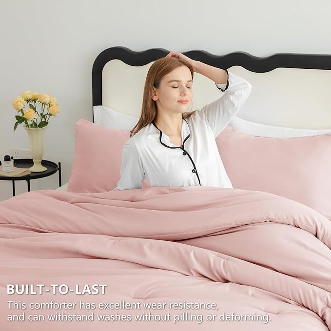 CozyLux Twin Comforter Set Blush Pink, 2 Pieces Twin Extra Long Solid - Image 3