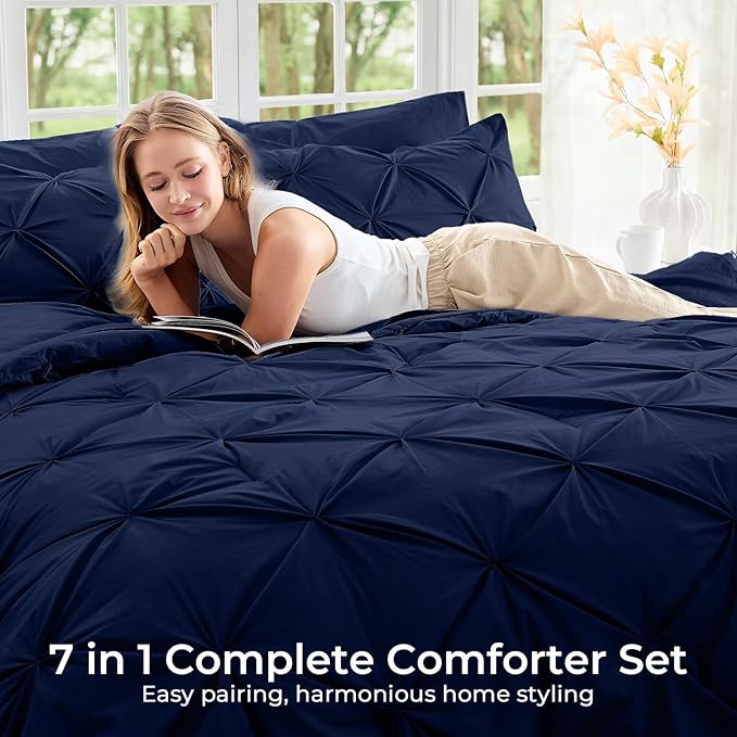 Sasttie California King Comforter Set, 7-Piece Bed in a Bag, Pintuck Bedding - Image 6
