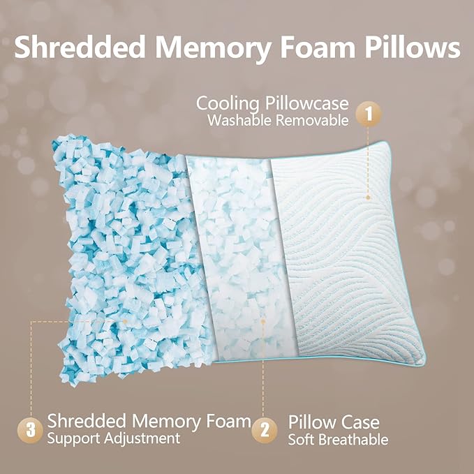 Pillows King Size Set of 2 Cooling Memory Foam Pillows - Image 2