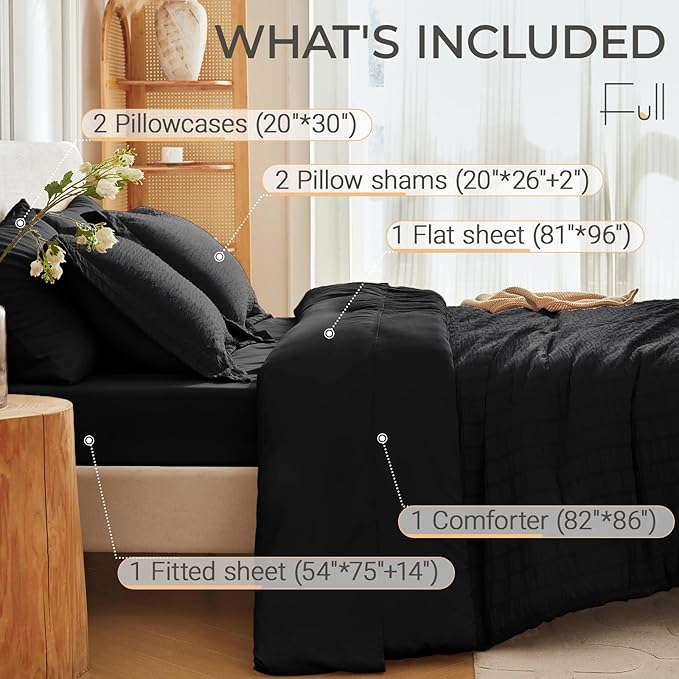 MUXHOMO 7 Pieces Full Comforter Set, Seersucker Bed in a Bag Full Size - Image 4