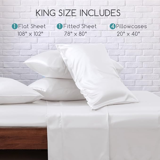 MR&HM Satin Bed Sheets, King Size Sheets Set - Image 7